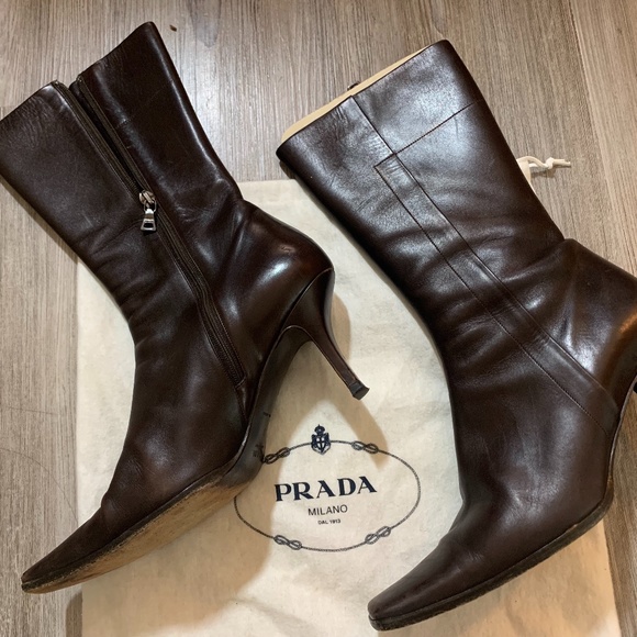 Mid-calf Prada Chocolate Brown Boots S7